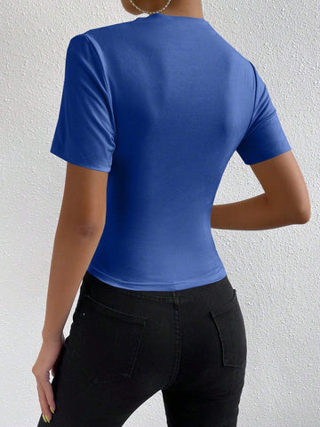 RosyDaze Ruched Mock Neck Tee