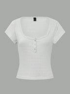 Chiquease Sweet Lace Trim Short Sleeve T-Shirt shein