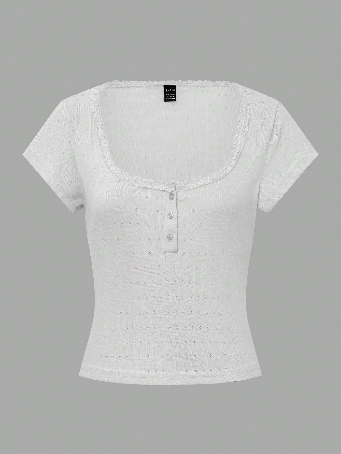 Chiquease Sweet Lace Trim Short Sleeve T-Shirt shein