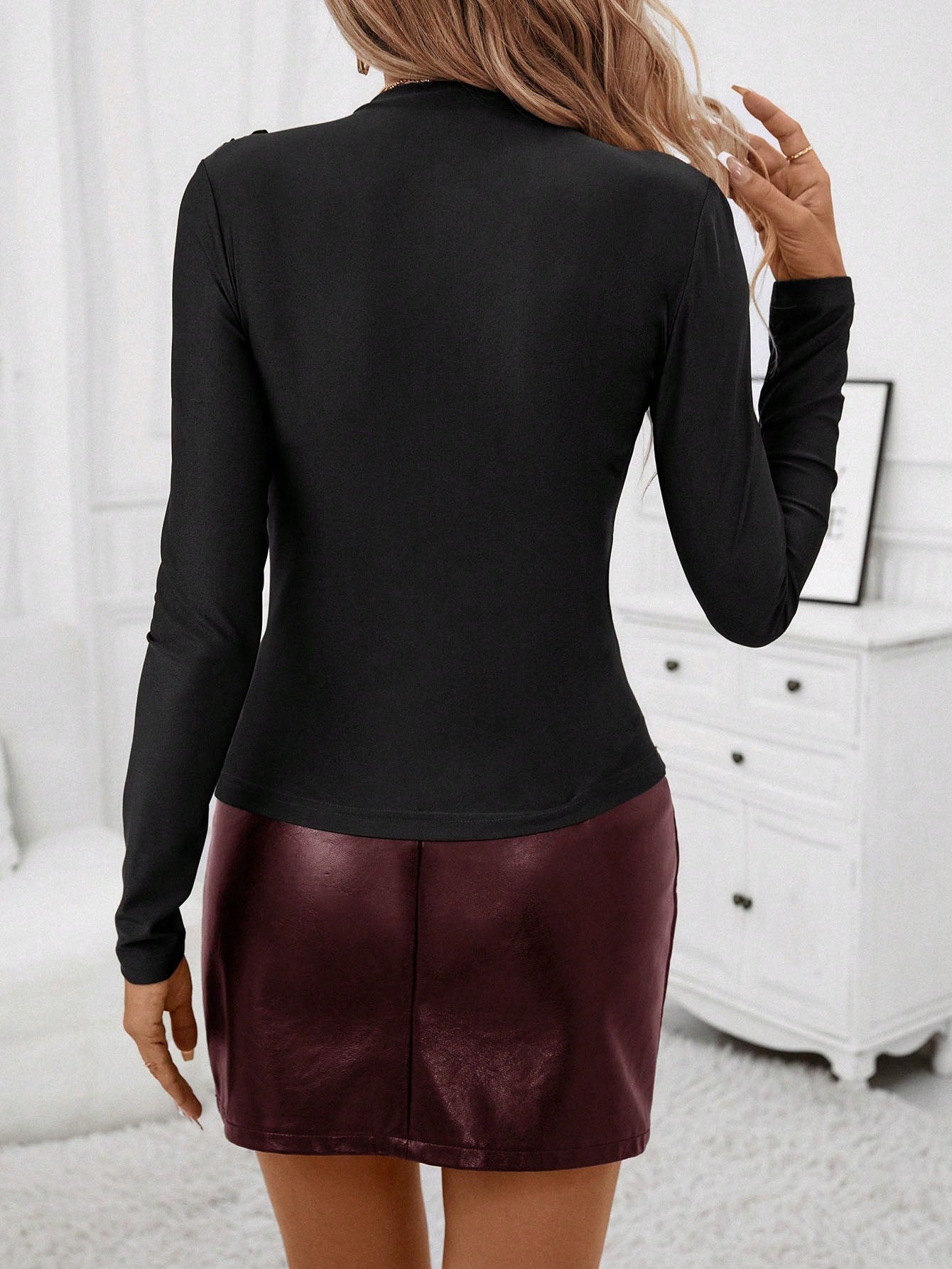 Clasi Mock Neck Ruched Tee shein