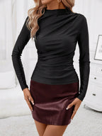 Clasi Mock Neck Ruched Tee shein