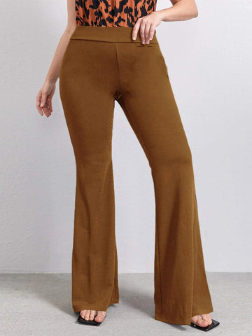 Clasi Plus Solid Flare Leg Pants shein