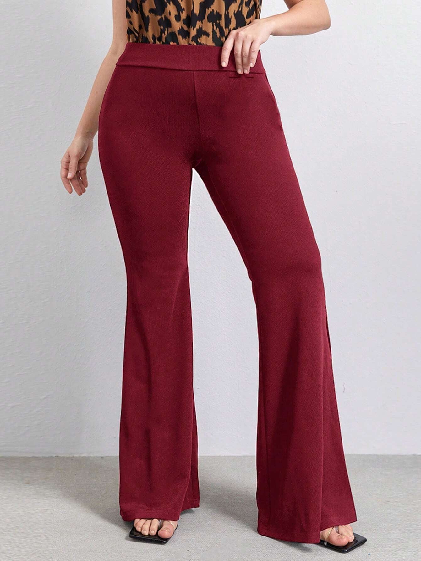 Clasi Plus Solid Flare Leg Pants shein