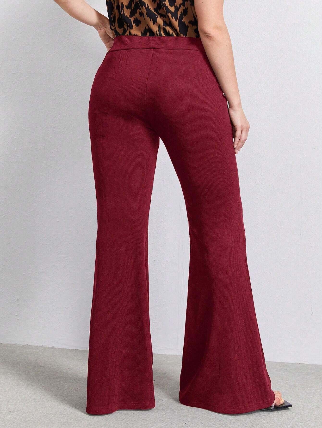 Clasi Plus Solid Flare Leg Pants shein