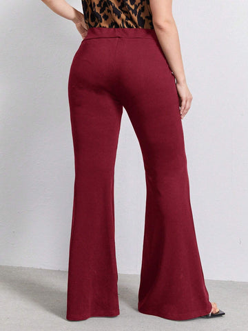 Clasi Plus Solid Flare Leg Pants shein