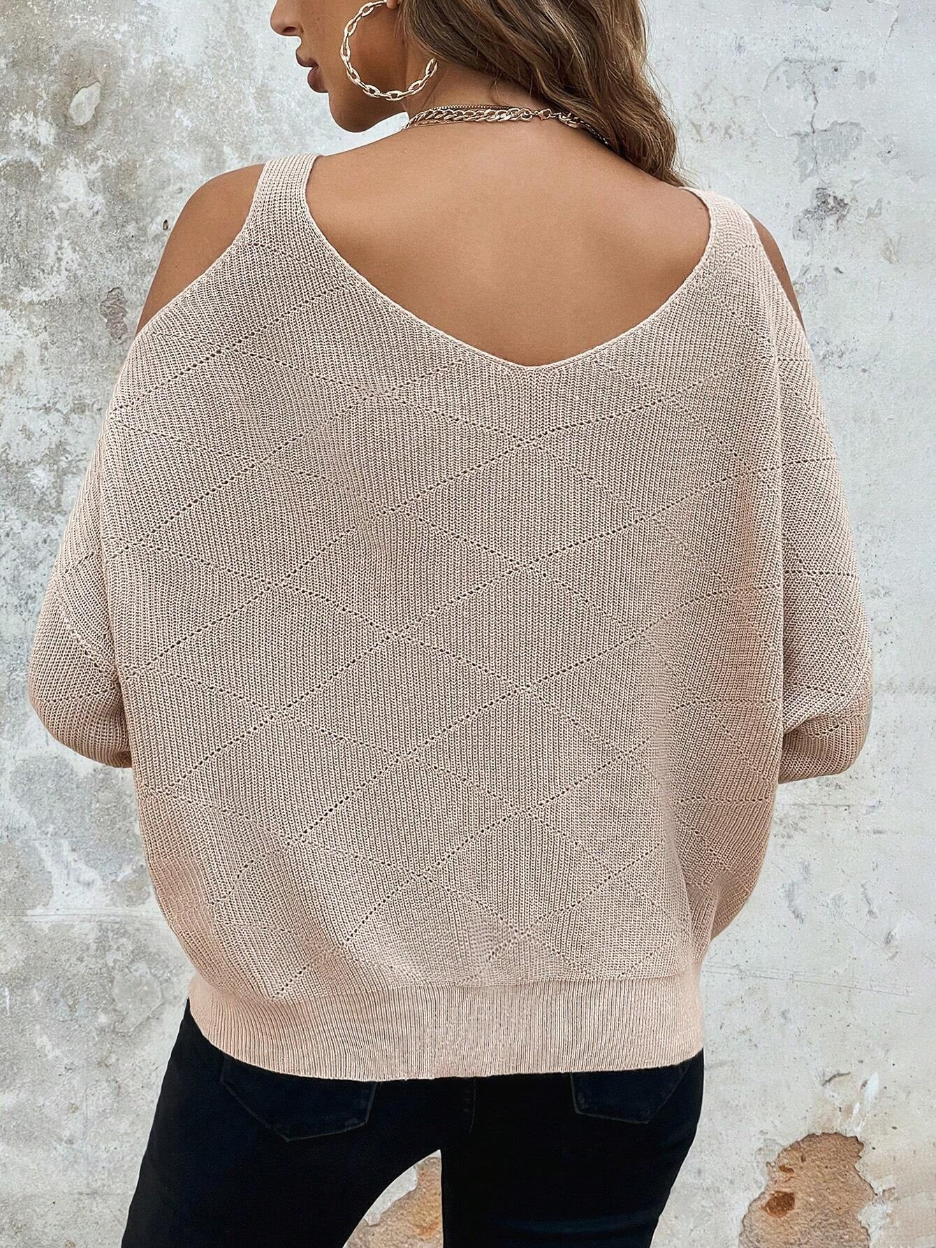 Clasi Twist Cold Shoulder Sweater shein