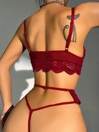 Classic Sexy 5pack Floral Lace Scallop Trim Garter V-string Lingerie Set shein