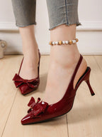 Classic French Style Elegant Strap Sandals With Bowknot Decor shein