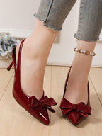Classic French Style Elegant Strap Sandals With Bowknot Decor shein