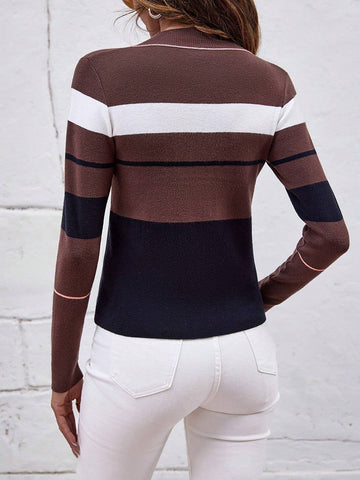 Color Block Half Zip Sweater shein