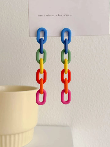 Colorblock Chain Earrings shein