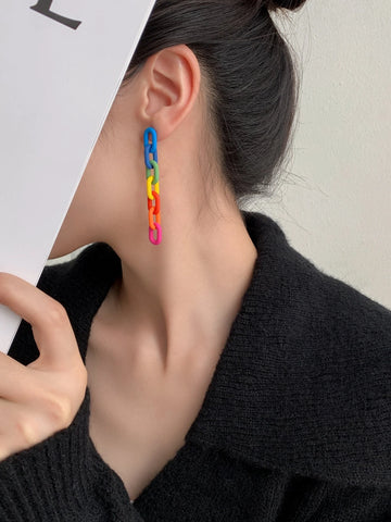 Colorblock Chain Earrings shein