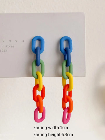 Colorblock Chain Earrings shein