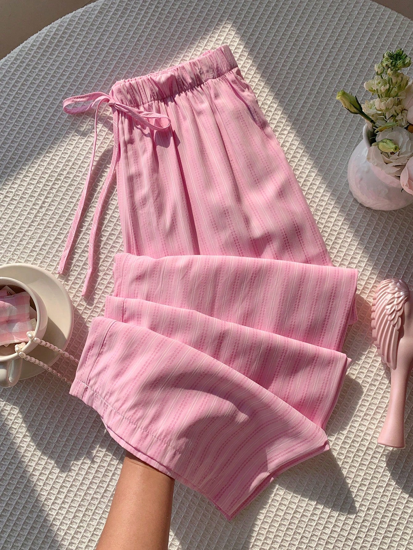 Casual Striped Wide Leg Pants Pink Striped Pants