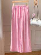 Casual Striped Wide Leg Pants Pink Striped Pants