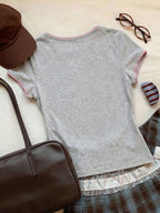 Women's Contrast Trim Round Neck Short Sleeve Casual Versatile T-Shirt shein