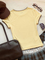 Women's Contrast Trim Round Neck Short Sleeve Casual Versatile T-Shirt shein