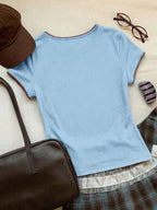 Women's Contrast Trim Round Neck Short Sleeve Casual Versatile T-Shirt shein