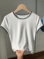 Women's Contrast Trim Round Neck Short Sleeve Casual Versatile T-Shirt shein