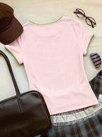 Women's Contrast Trim Round Neck Short Sleeve Casual Versatile T-Shirt shein