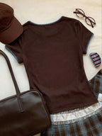 Women's Contrast Trim Round Neck Short Sleeve Casual Versatile T-Shirt shein