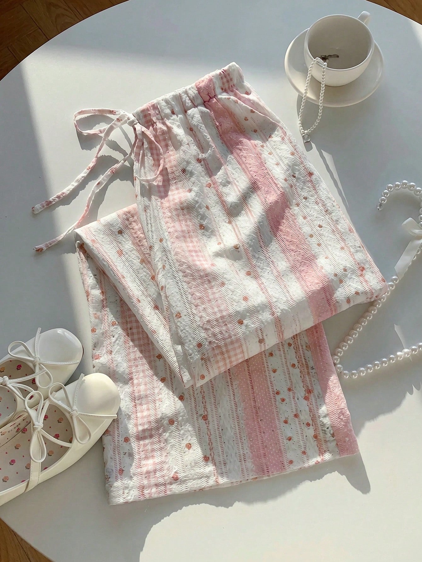 Casual Striped Wide Leg Pants Pink Striped Pants