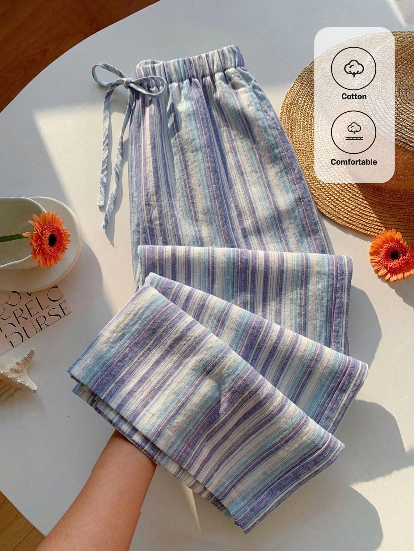 Casual Striped Wide Leg Pants Pink Striped Pants