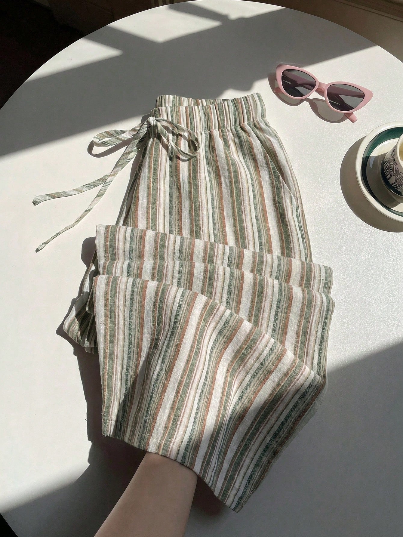 Casual Striped Wide Leg Pants Pink Striped Pants