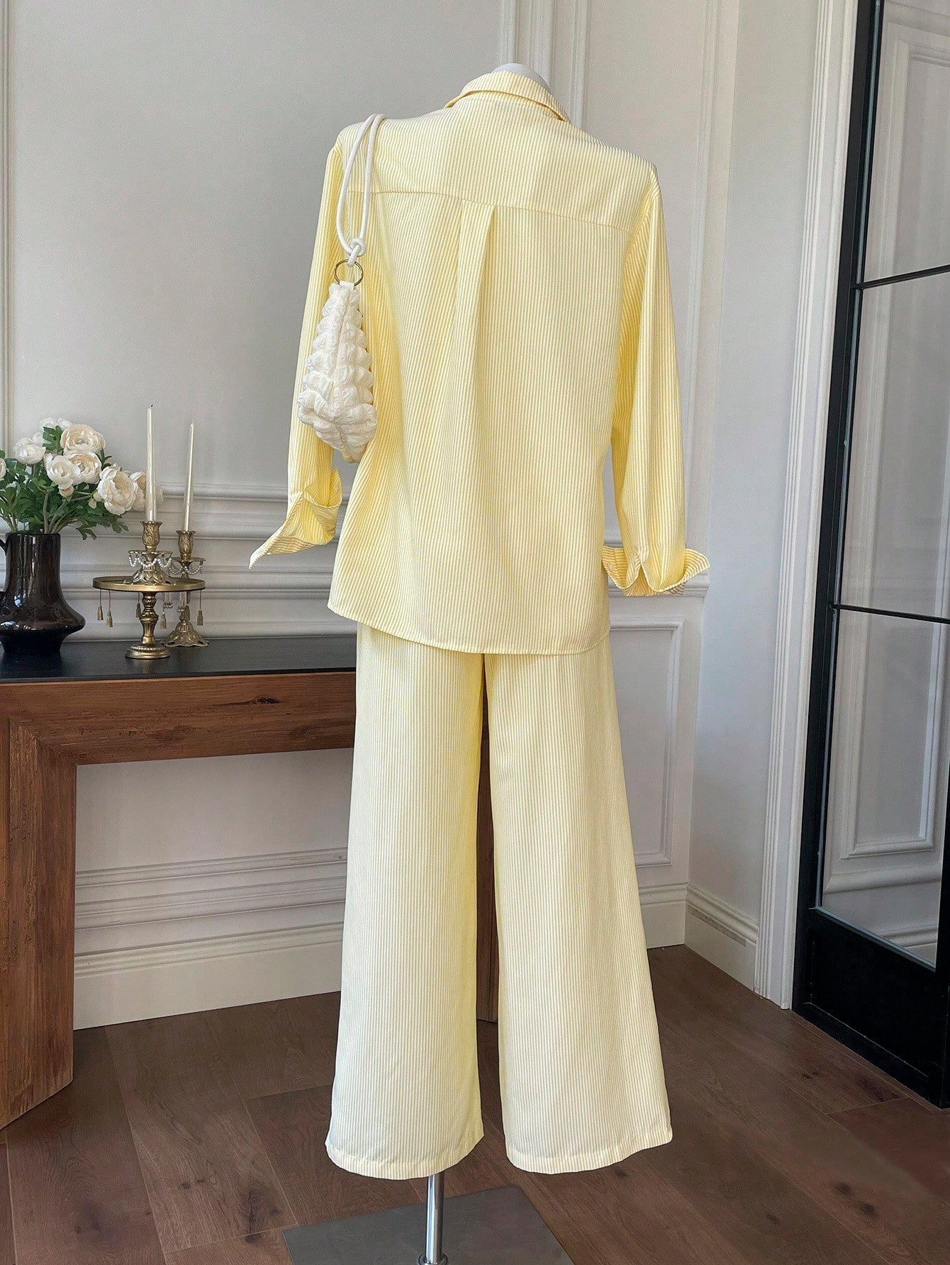Women's New Striped Embroidered Loose Shirt And Pants Set shein