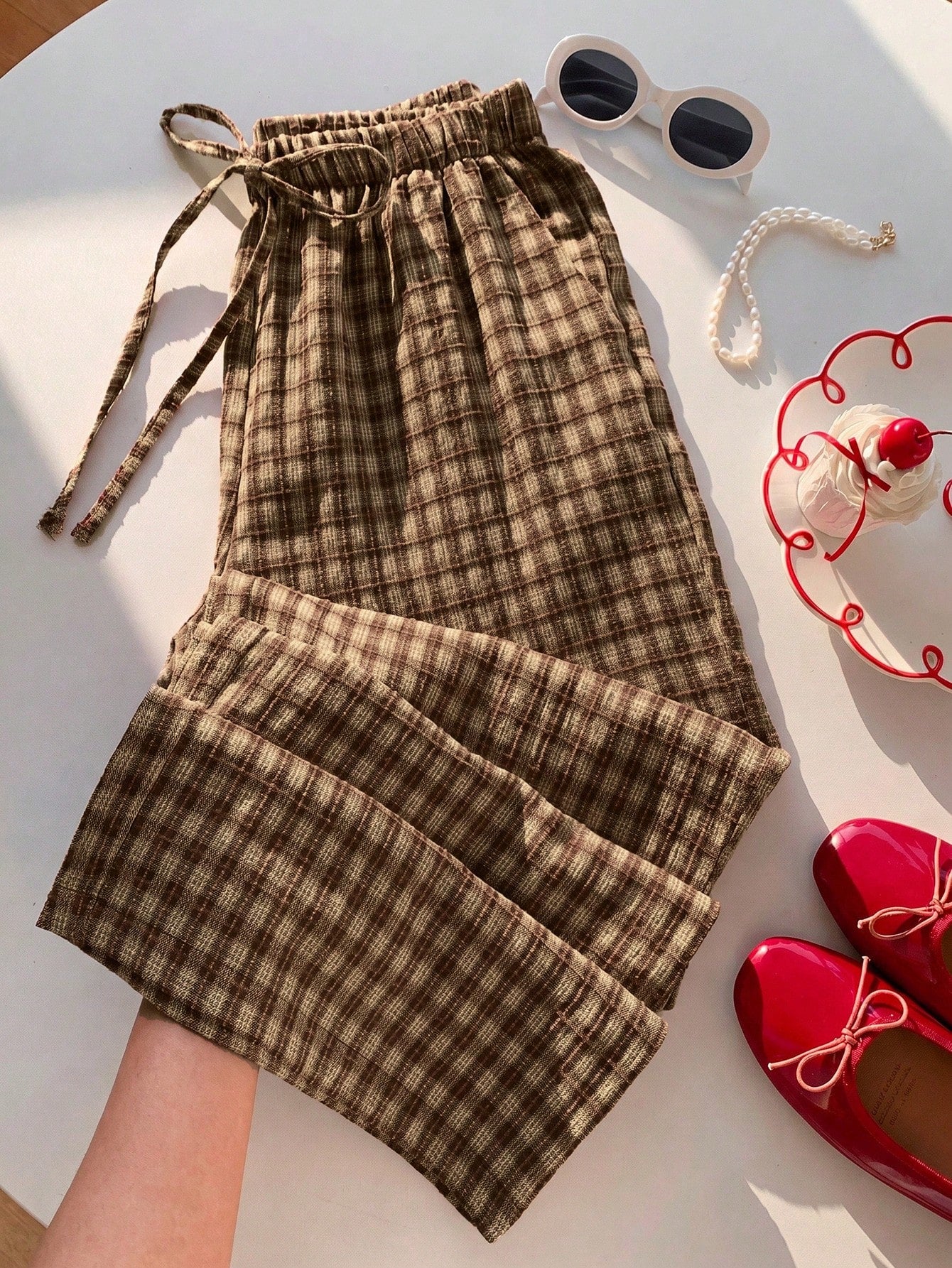 Casual Striped Wide Leg Pants Pink Striped Pants