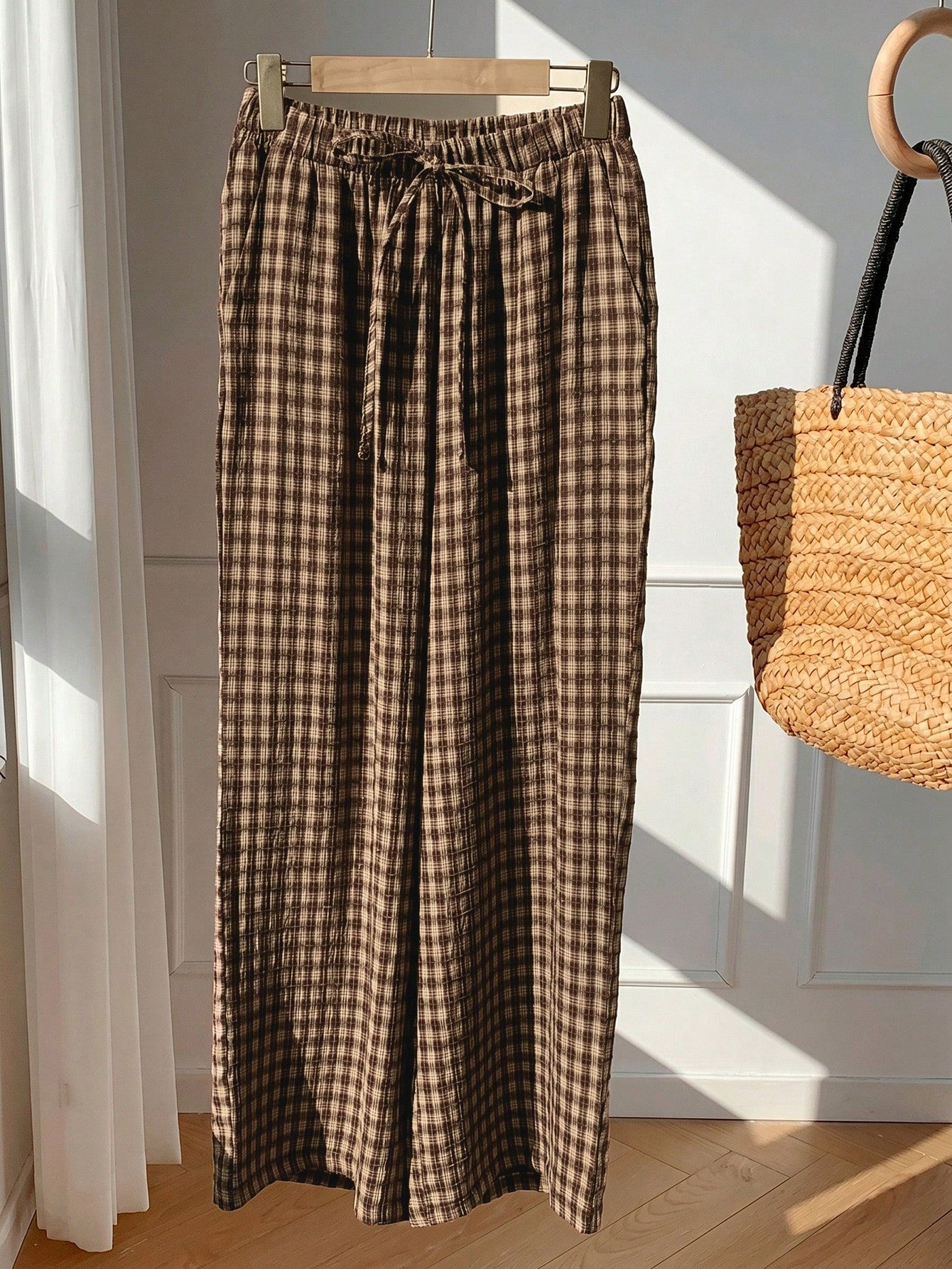 Casual Striped Wide Leg Pants Pink Striped Pants