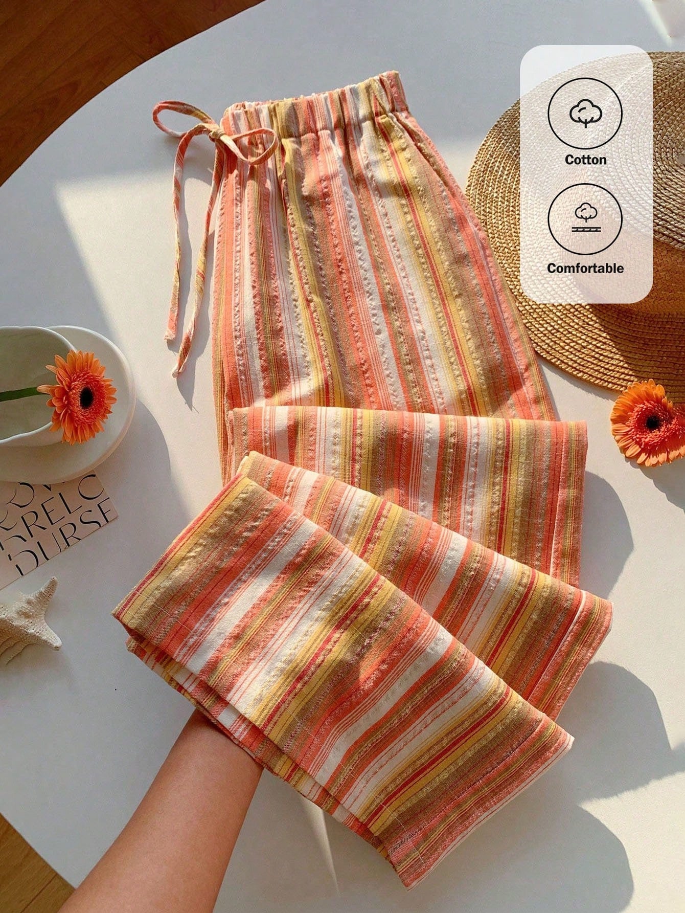 Casual Striped Wide Leg Pants Pink Striped Pants