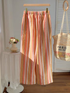 Casual Striped Wide Leg Pants Pink Striped Pants