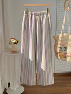 Casual Striped Wide Leg Pants Pink Striped Pants