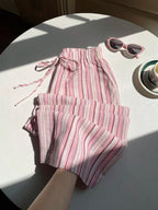 Casual Striped Wide Leg Pants Pink Striped Pants