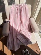 Casual Striped Wide Leg Pants Pink Striped Pants