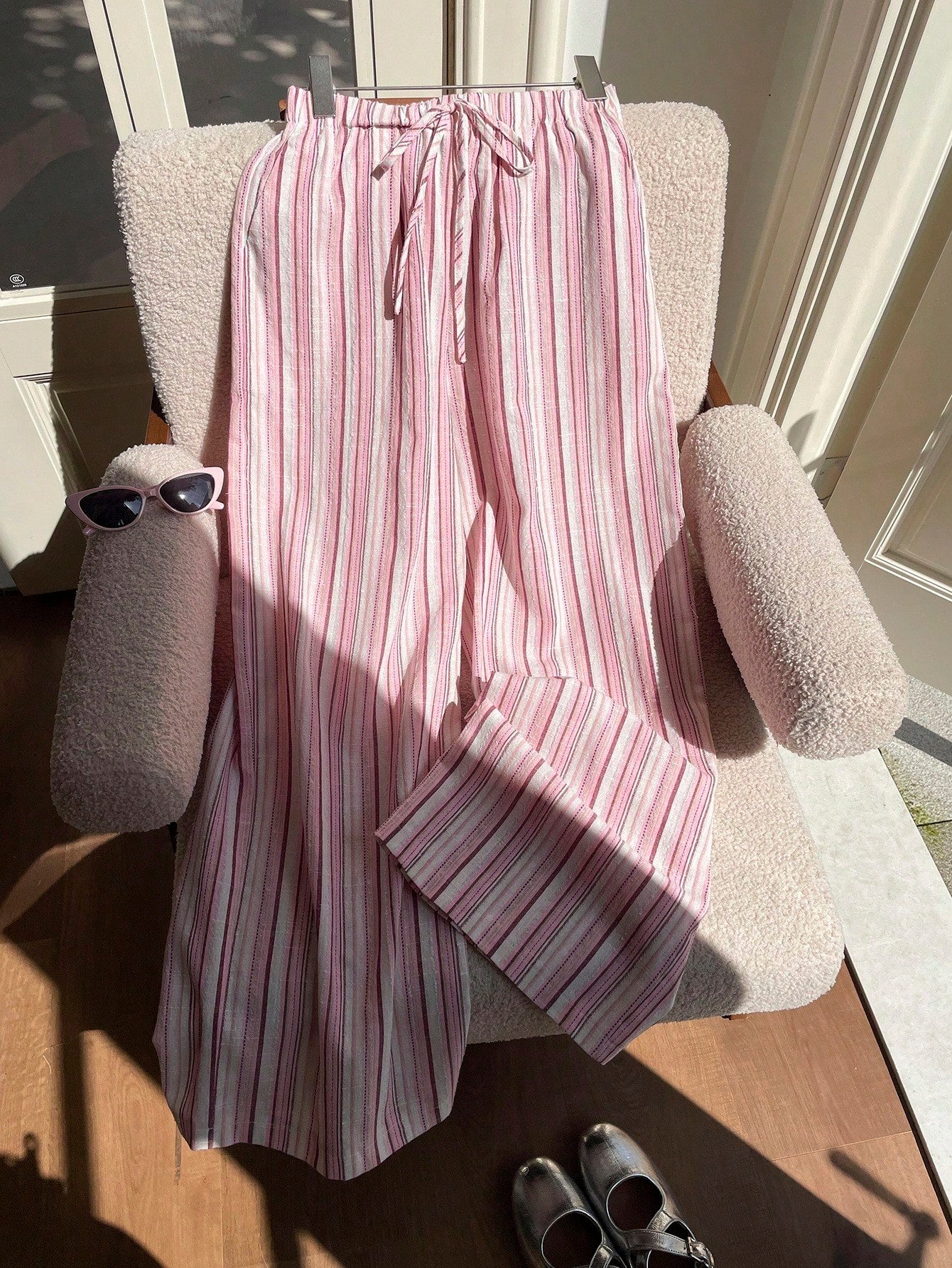 Casual Striped Wide Leg Pants Pink Striped Pants