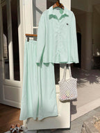 Women's New Striped Embroidered Loose Shirt And Pants Set shein