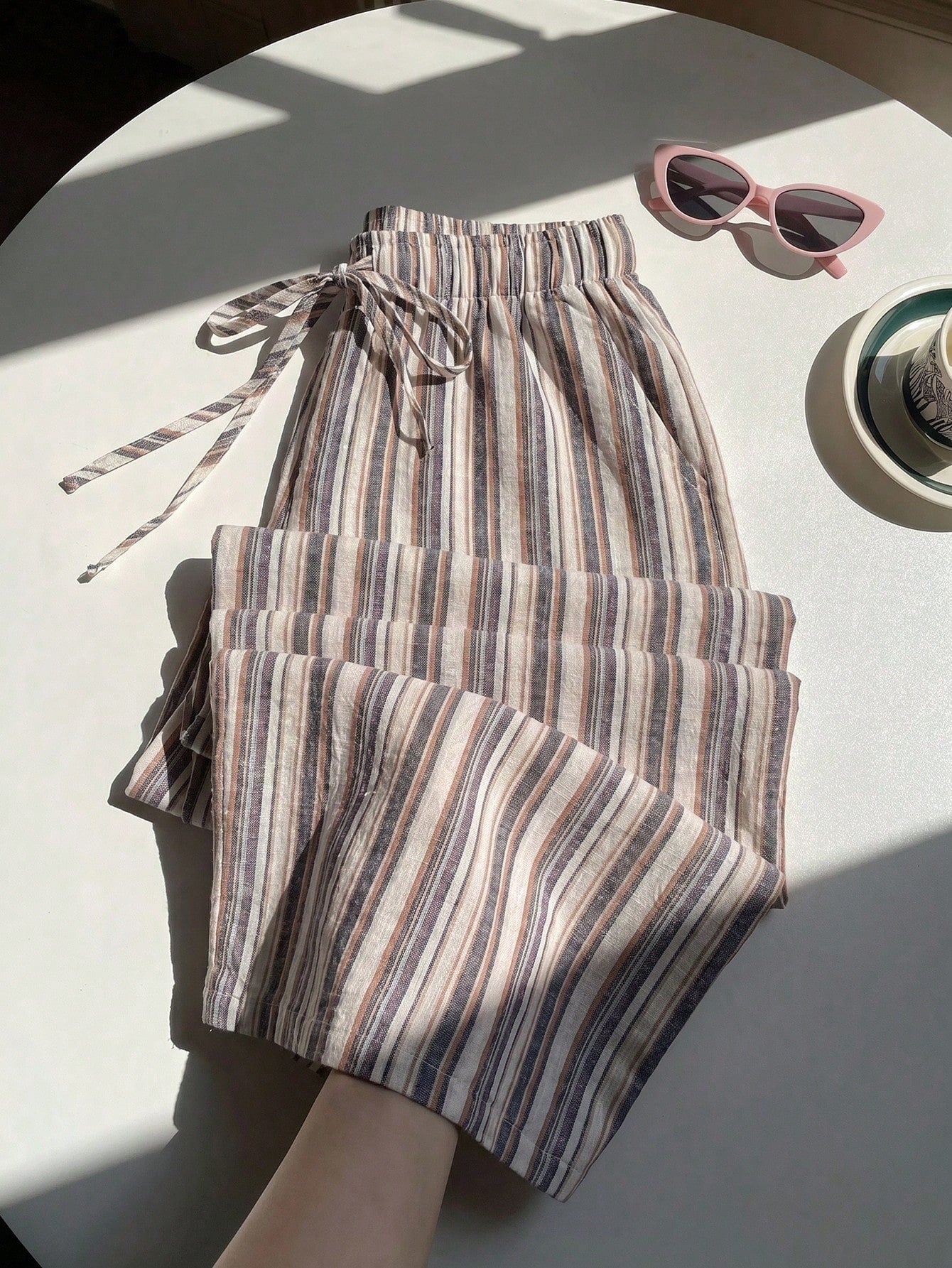 Casual Striped Wide Leg Pants Pink Striped Pants