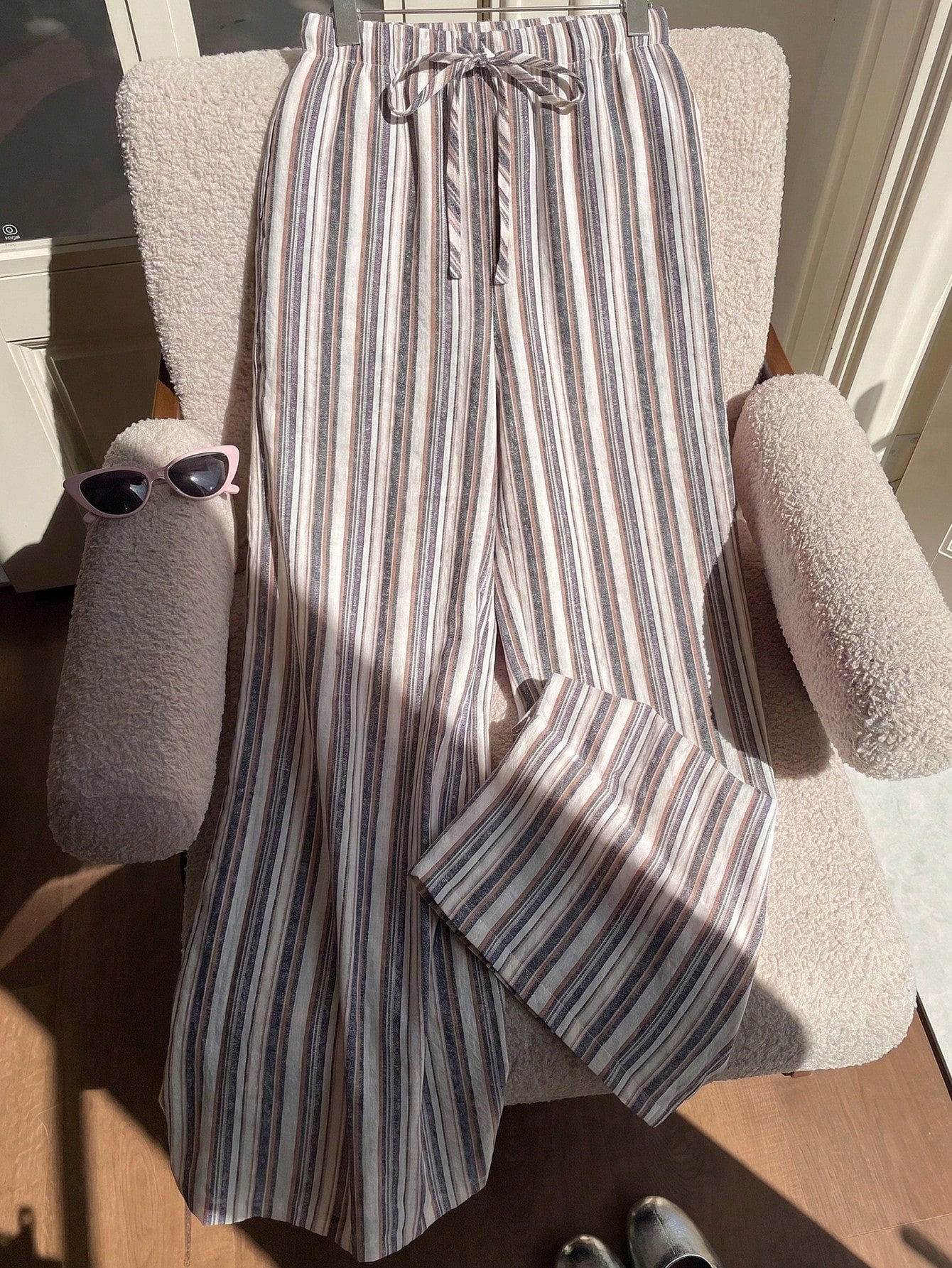 Casual Striped Wide Leg Pants Pink Striped Pants