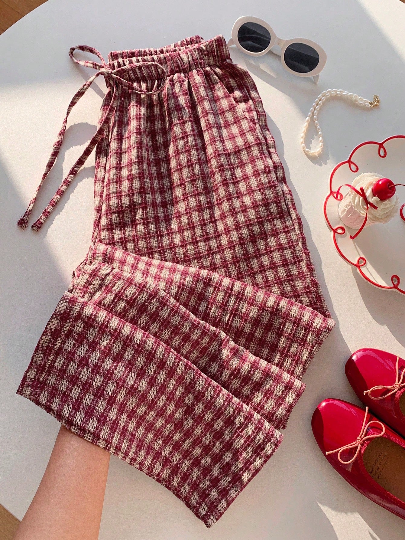 Casual Striped Wide Leg Pants Pink Striped Pants