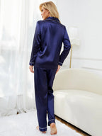 Contrast Binding Satin Pajama Set shein