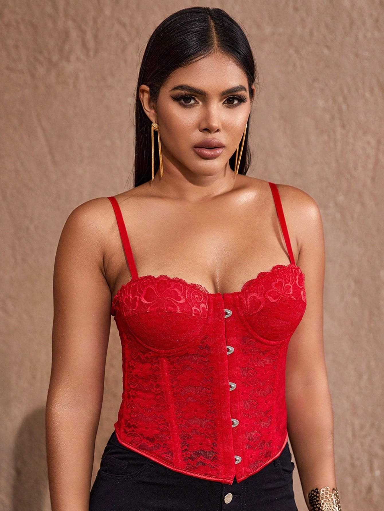 Contrast Lace Cami Shapewear Corset Top shein