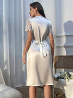Contrast Lace Satin Nightdress shein