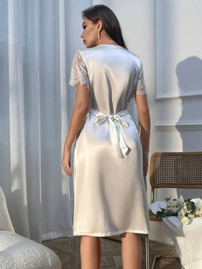 Contrast Lace Satin Nightdress shein