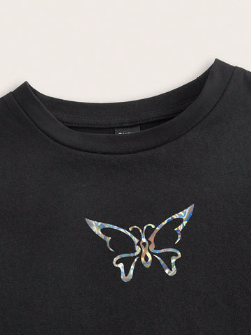 Coolane Butterfly Print Crop Tee shein