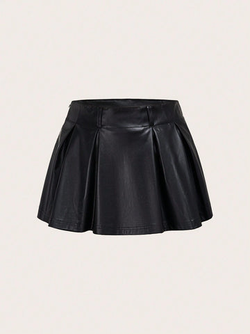 Coolane Halloween Zipper Side PU Leather Flare Skirt shein