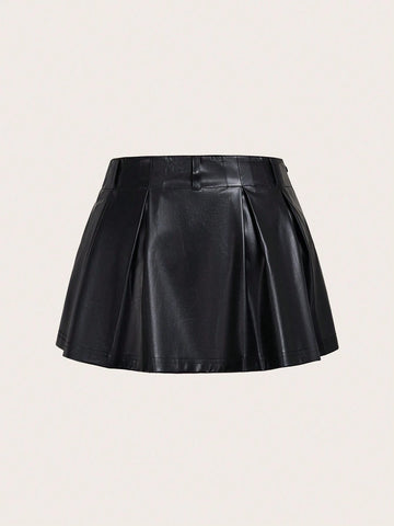 Coolane Halloween Zipper Side PU Leather Flare Skirt shein