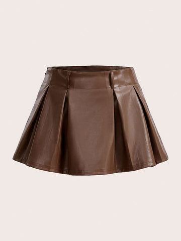 Coolane Halloween Zipper Side PU Leather Flare Skirt shein