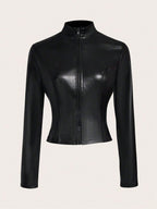 Coolane Zip Up PU Leather Jacket shein